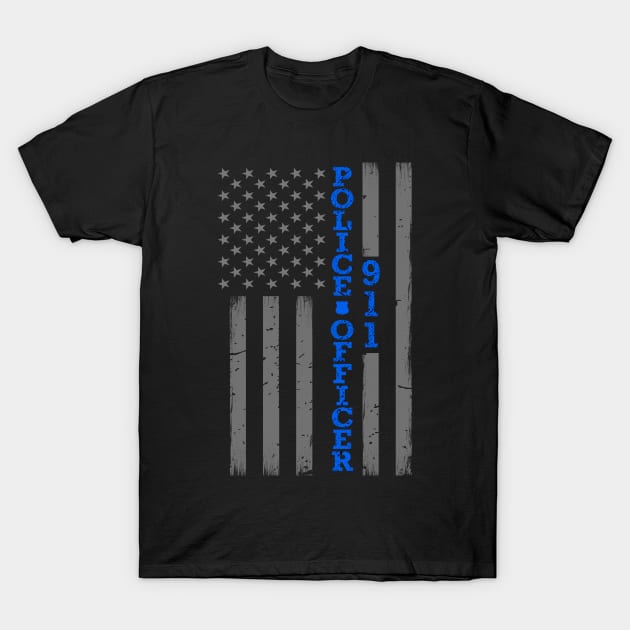 Police Officer Thin Blue Line Flag T-Shirt by bluelinemotivation